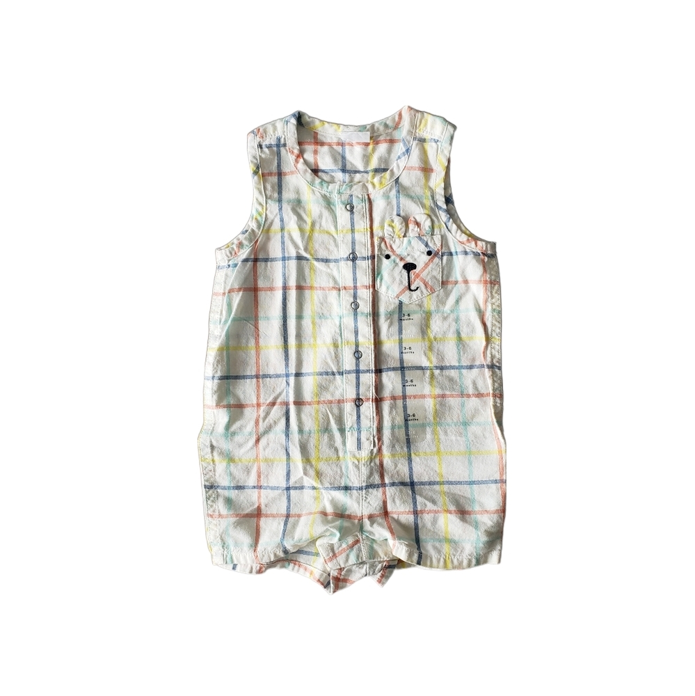 NWT Baby Gap 3-6m Plaid Critter Pocket Shortie One-piece Romper